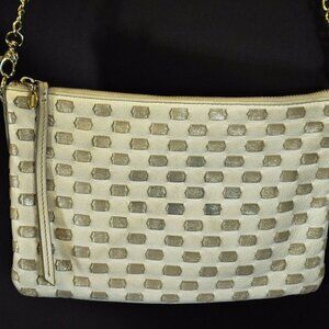 Fossil Cream + Gold Woven Leather Crossbody Purse